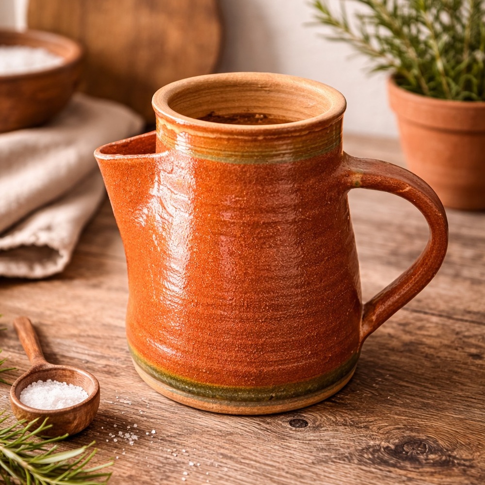 Signed Rustic pottery loose tea Pitcher